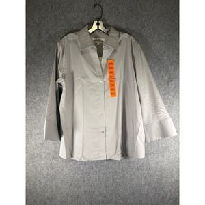 Foxcroft NYC XXL Silver‎ Blouse Non Iron Stretch Easy Care Solid Top Career